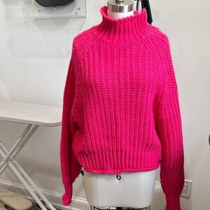 En Saison Bright Pink Chunky Turtleneck Sweater